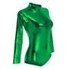ABAFIP Women's Metallic Liquid Shiny Long Sleeve Lycra Spandex Gymnastic Ballet Dance Leotard Bodysuit Faux Leather Stage Dancewear Performance Costume Dark Green 3X-Large view 3