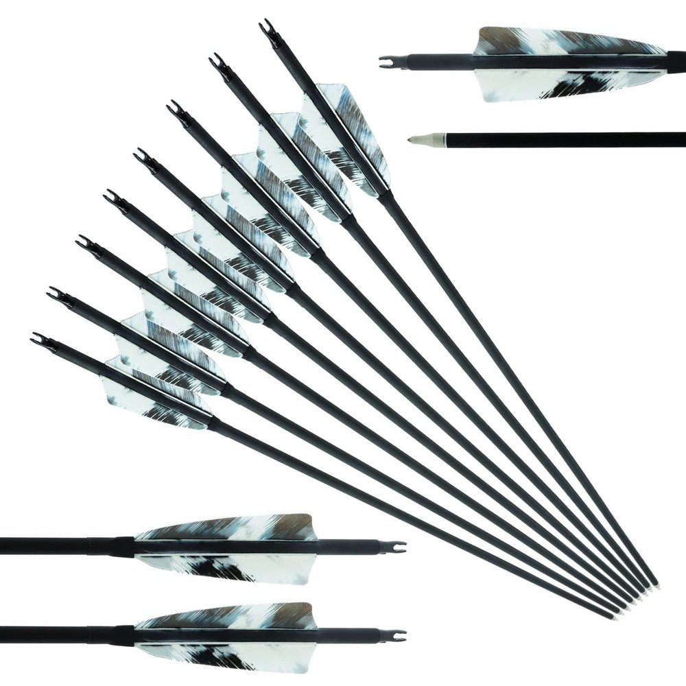 28/29/30/31Inch Carbon Arrow Archery Spine 500 4" Natural Turkey feather Competition Practice Target Shooting Hunting Suitable For Recurve Long Traditional Bow And Compound Bow Pack of 12Pcs (31 Inch)