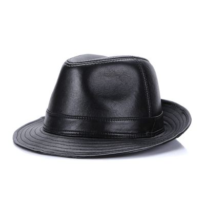 ZYC Plain Newsboy Caps PU Leather Jazz Men's Genuine Leather Fedoras Hat Winter Cowhide Leather Hats Women's Cap, Black 1,L(55cm56cm)