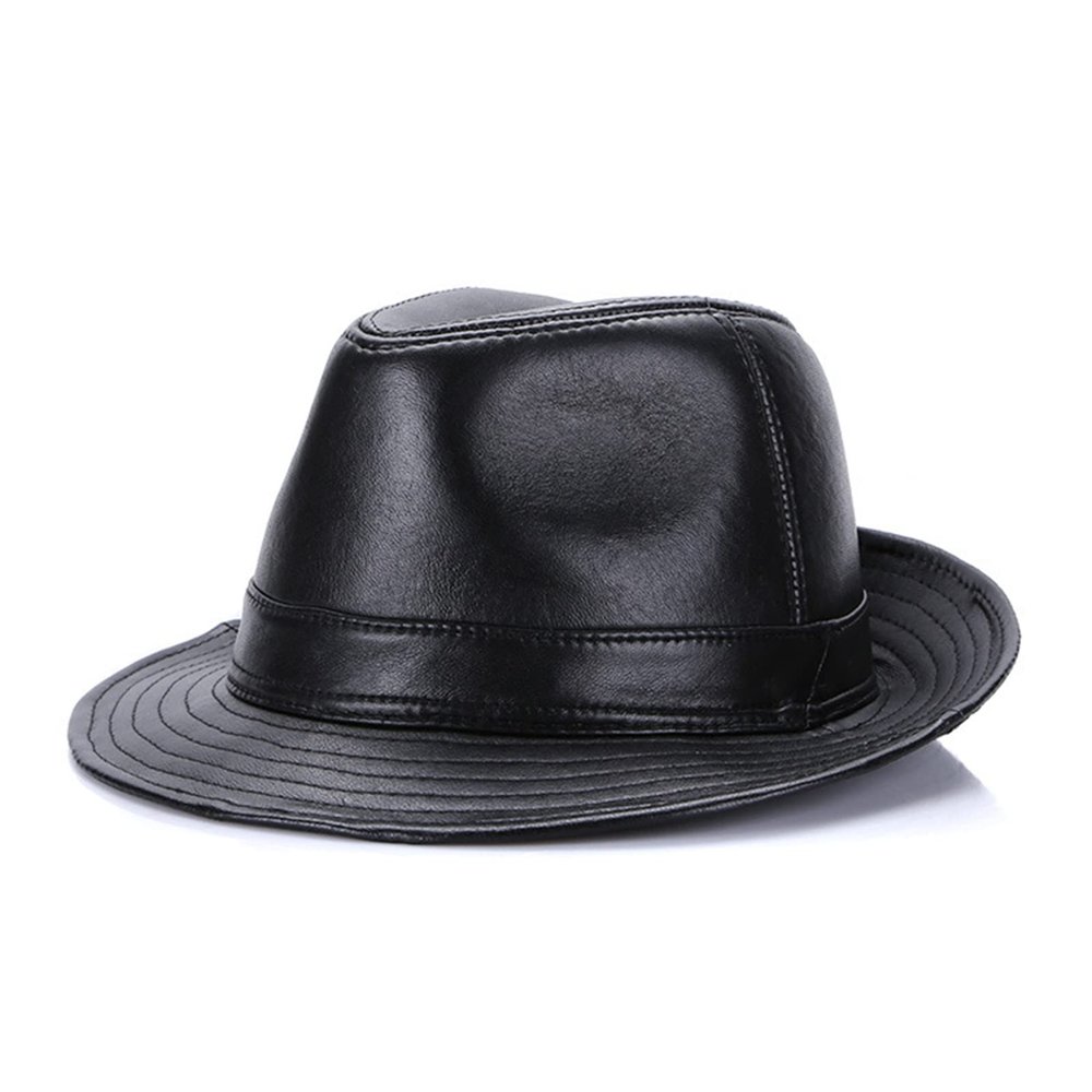 ZYC Plain Newsboy Caps PU Leather Jazz Men's Genuine Leather Fedoras Hat Winter Cowhide Leather Hats Women's Cap, Black 1,L(55cm56cm)