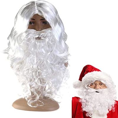 Santa Beard,Santa Wig, Beard and Wig Set Realistic 15" Claus White Cosplay Christmas & I Accessories of Claus Costume for Men