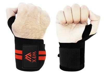 WFX Gym Wrist Wraps Fitness Workout Training Heavy Weight Lifting Wrist Straps Support Thumb Loops Adjustable Pair Brace Strong Grip Powerlifting Bodybuilding (Orange)