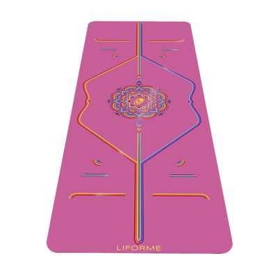 LIFORME Printed Travel Yoga mat  Free Yoga Bag, Patented Alignment System, Warrior-Like Grip, Nonslip, Eco-Friendly, Ultra-Lightweight, Sweat Resistant, Long, Wide and Thick  Pink