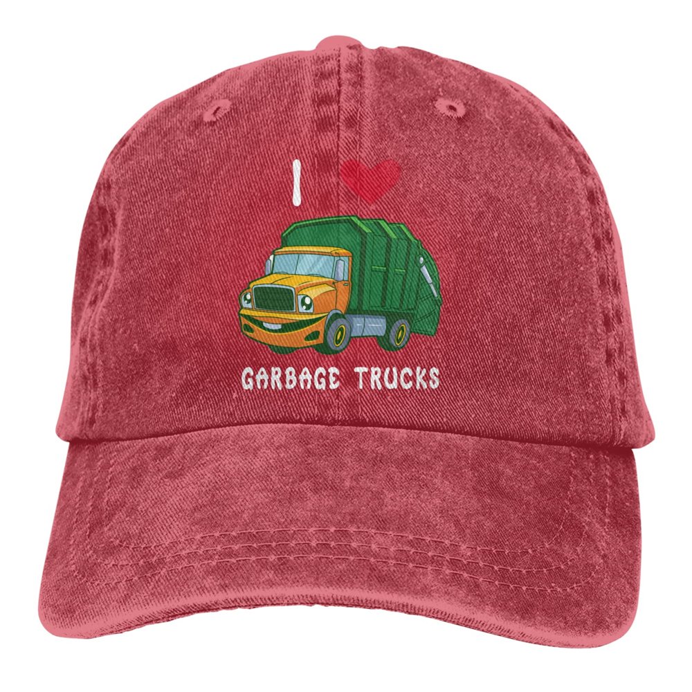 I Love Garbage Trucks Adjustable Snapback Cap Baseball Cap Vacation Jeans Hat for Men Women Boy Girl Cap Red