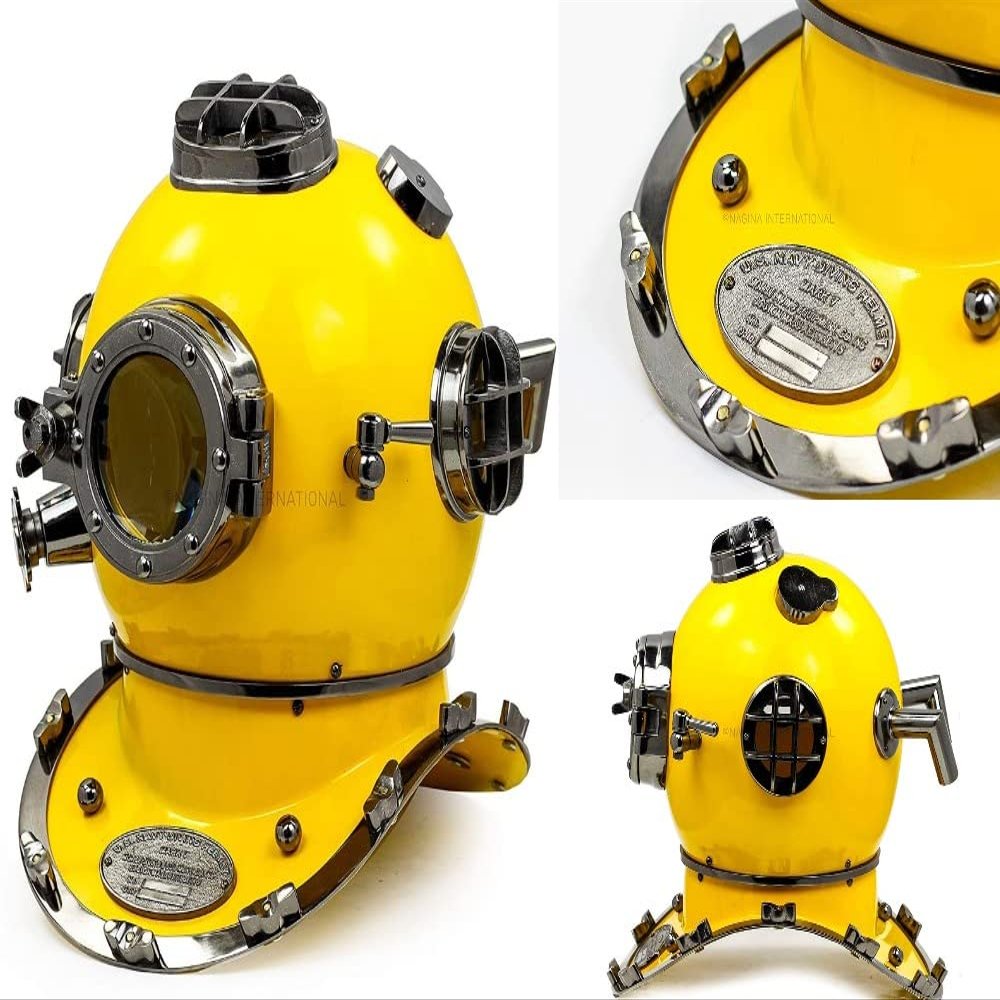18" US Navy Scuba Diving Nautical Helmet | Maritime Ship's Decorative Yellow Cobalt Premium Snorkeling Helmets (18 Inches, Yellow Cobalt)