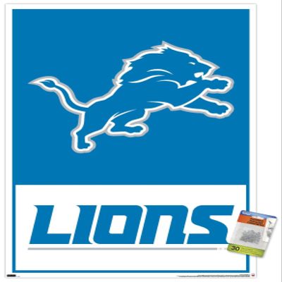 Trends International NFL Detroit Lions - Logo 21 Wall Poster, 22.37" x 34.00", Poster & Push Pin Bundle