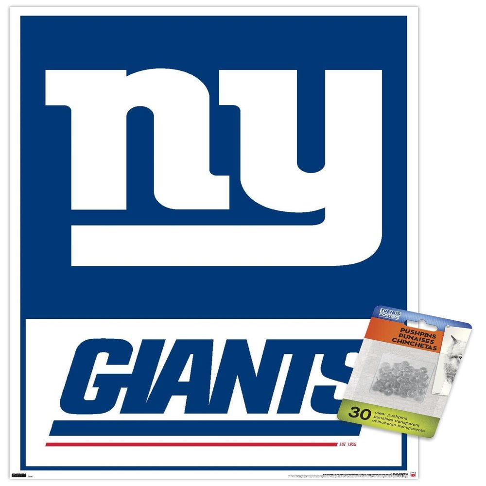 Trends International NFL New York Giants - Logo 21 Wall Poster, 14.72" x 22.37", Premium Poster & Push Pin Bundle