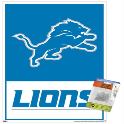 Trends International NFL Detroit Lions - Logo 21 Wall Poster, 14.72" x 22.37", Premium Poster & Push Pin Bundle
