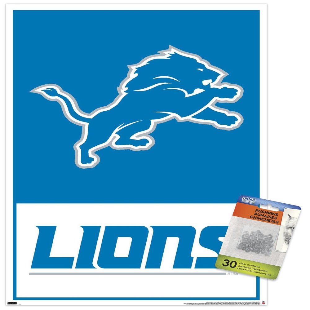 Trends International NFL Detroit Lions - Logo 21 Wall Poster, 14.72" x 22.37", Premium Poster & Push Pin Bundle