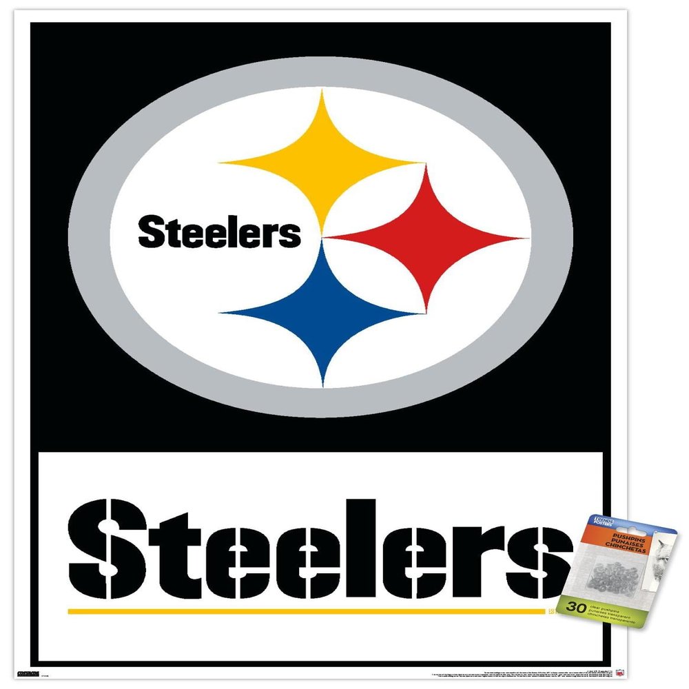 Trends International NFL Pittsburgh Steelers - Logo 21 Wall Poster, 22.37" x 34.00", Poster & Push Pin Bundle