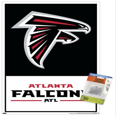 Trends International NFL Atlanta Falcons - Logo 21 Wall Poster, 14.72" x 22.37", Premium Poster & Push Pin Bundle
