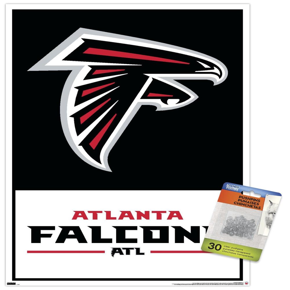 Trends International NFL Atlanta Falcons - Logo 21 Wall Poster, 14.72" x 22.37", Premium Poster & Push Pin Bundle