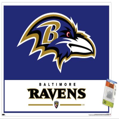 Trends International NFL Baltimore Ravens - Logo 21 Wall Poster, 22.37" x 34.00", Premium Poster & Push Pin Bundle