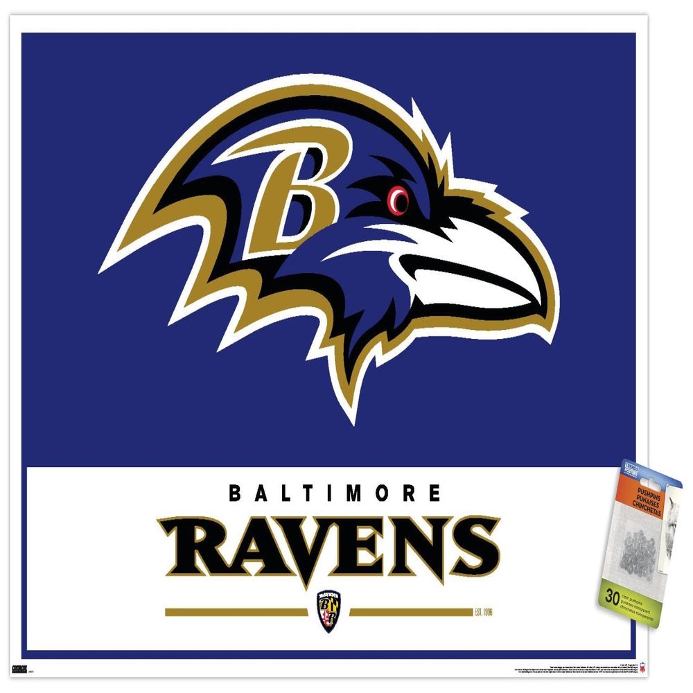 Trends International NFL Baltimore Ravens - Logo 21 Wall Poster, 22.37" x 34.00", Premium Poster & Push Pin Bundle