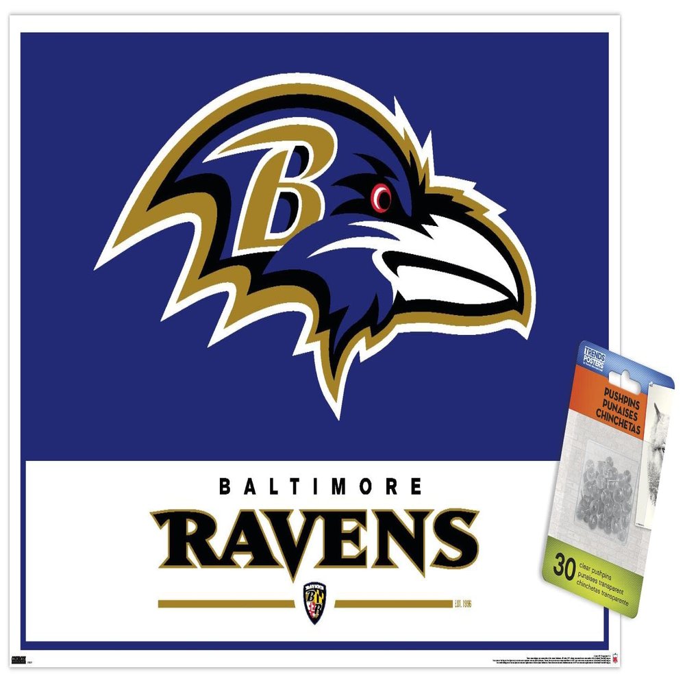 Trends International NFL Baltimore Ravens - Logo 21 Wall Poster, 14.72" x 22.37", Premium Poster & Push Pin Bundle