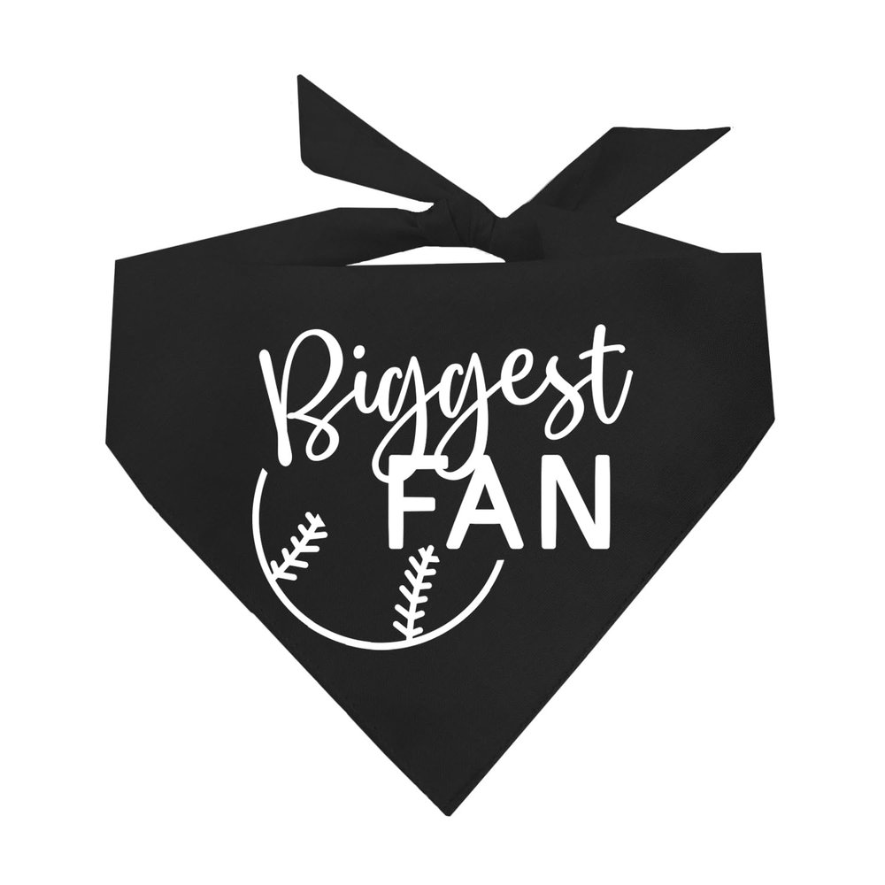 Biggest Fan Dog Bandana | 100% Cotton Adjustable Triangle | Made in USA | Baseball| Sports | Biggest Fan | Game Day | Black, One Size (540)