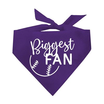 Biggest Fan Dog Bandana | 100% Cotton Adjustable Triangle | Made in USA | Baseball| Sports | Biggest Fan | Game Day | Purple, One Size (540)