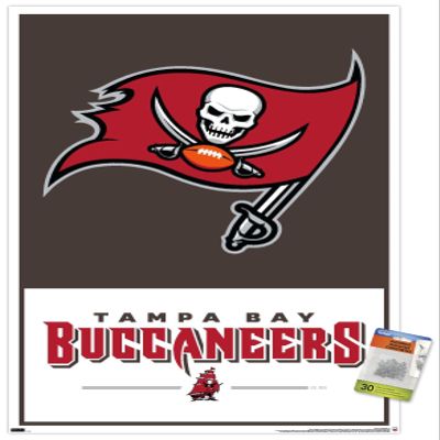 Trends International NFL Tampa Bay Buccaneers - Logo 21 Wall Poster, 22.37" x 34.00", Premium Poster & Push Pin Bundle