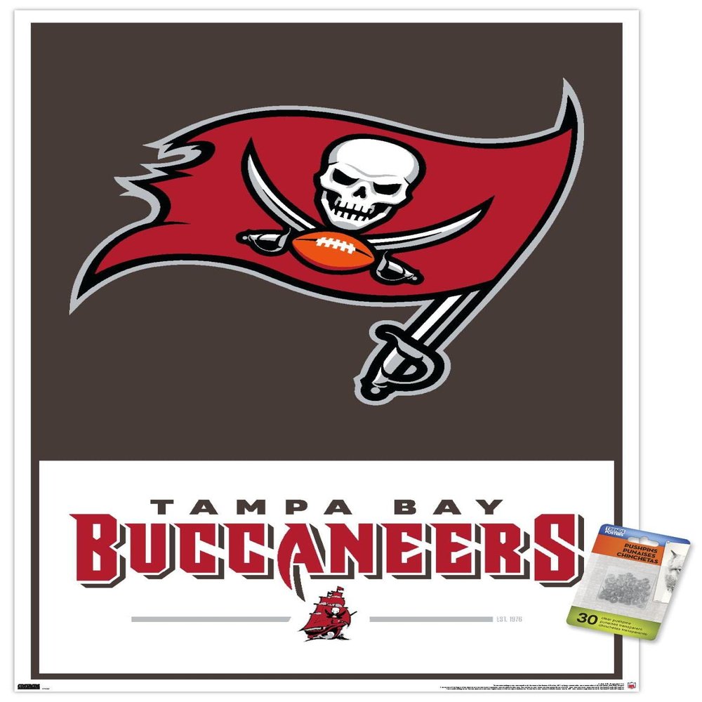 Trends International NFL Tampa Bay Buccaneers - Logo 21 Wall Poster, 22.37" x 34.00", Poster & Push Pin Bundle