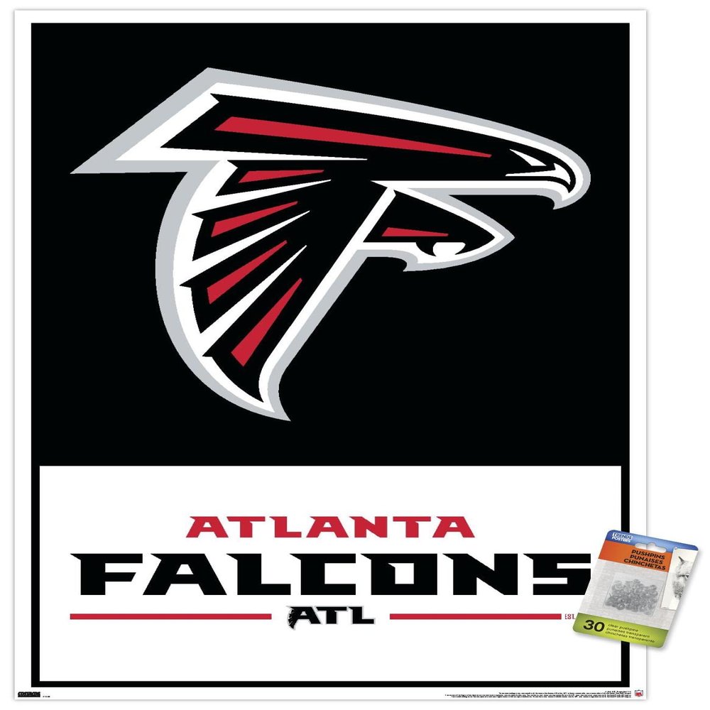 Trends International NFL Atlanta Falcons - Logo 21 Wall Poster, 22.37" x 34.00", Premium Poster & Push Pin Bundle