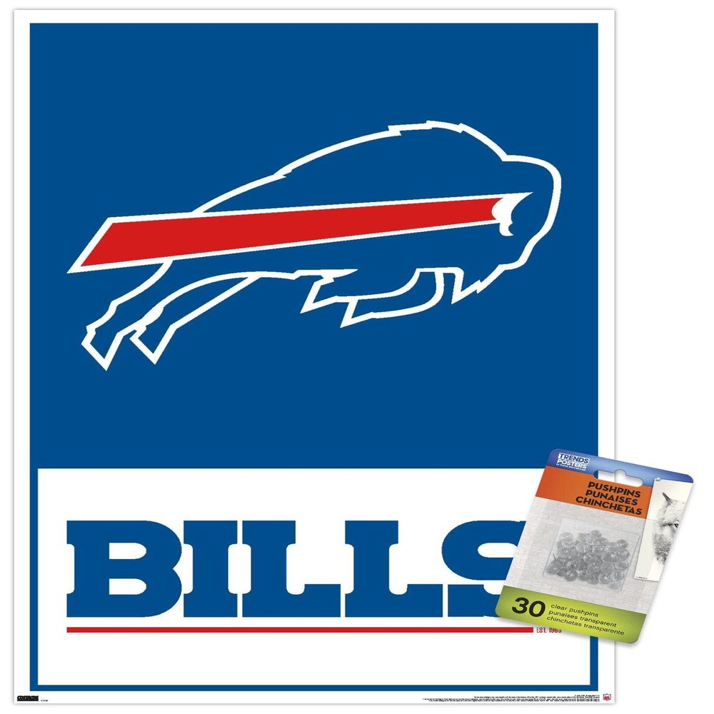 Trends International NFL Buffalo Bills - Logo 21 Wall Poster, 14.72" x 22.37", Premium Poster & Push Pin Bundle
