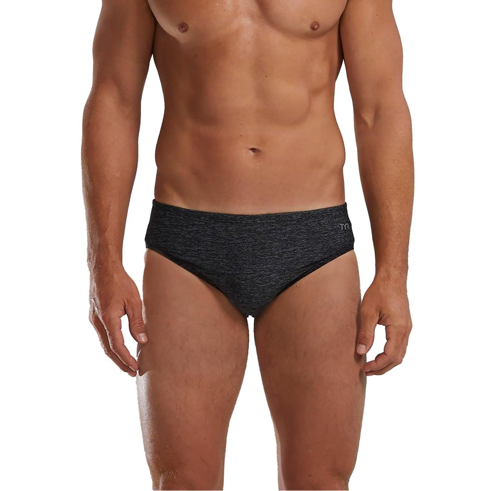 TYR Men's Standard Durafast One Racer Brief Swimsuit, Pitch Black, 34