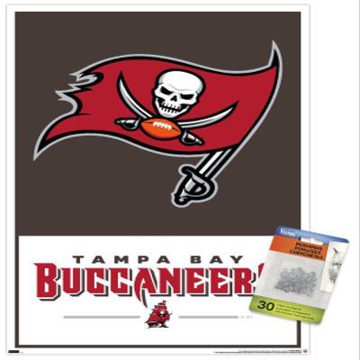 Trends International NFL Tampa Bay Buccaneers - Logo 21 Wall Poster, 14.72" x 22.37", Premium Poster & Push Pin Bundle