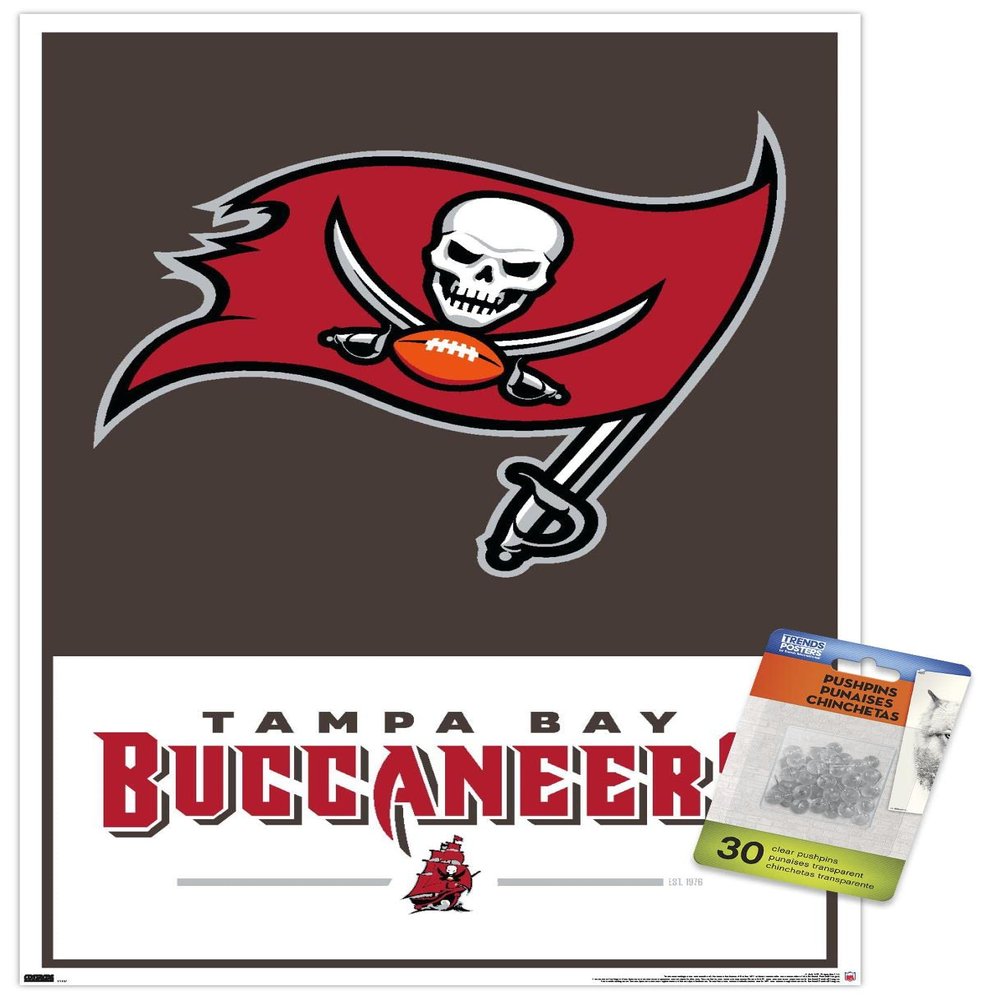 Trends International NFL Tampa Bay Buccaneers - Logo 21 Wall Poster, 14.72" x 22.37", Premium Poster & Push Pin Bundle