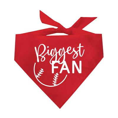 Biggest Fan Dog Bandana | 100% Cotton Adjustable Triangle | Made in USA | Baseball| Sports | Biggest Fan | Game Day | Red, One Size (540)
