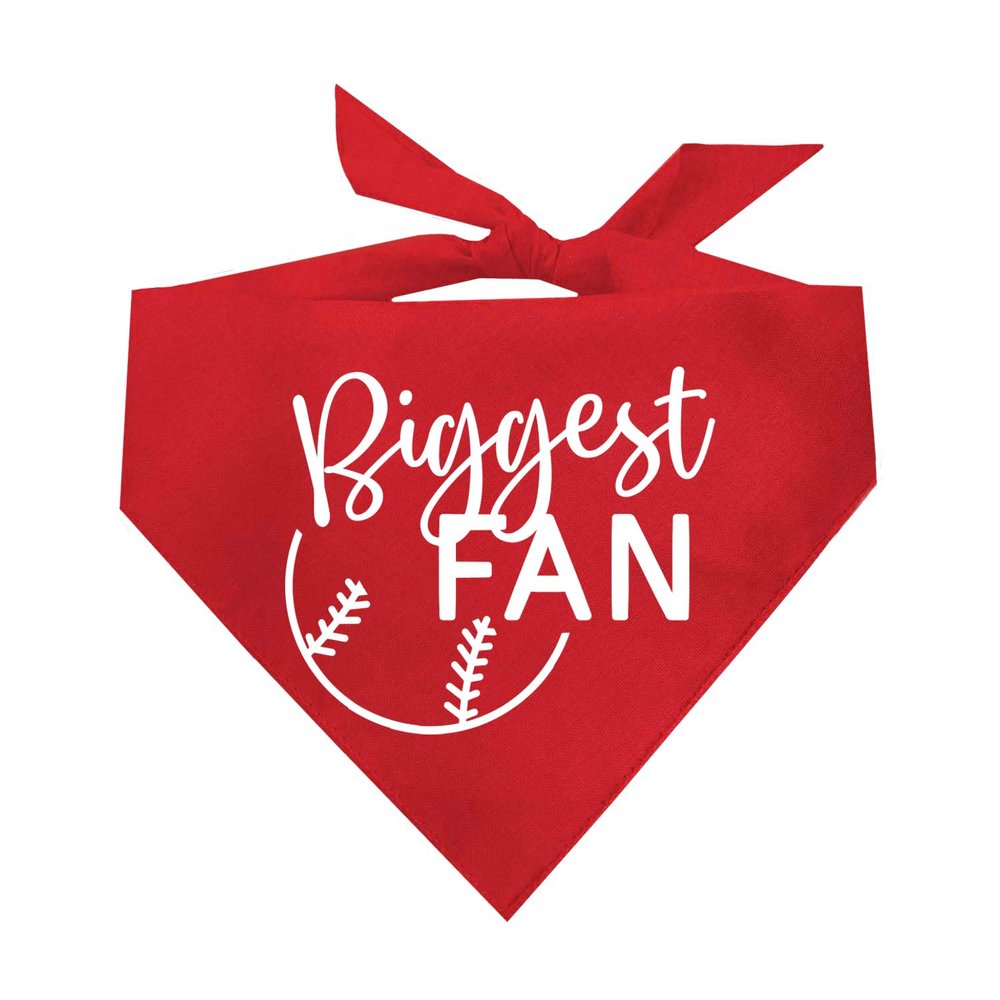 Biggest Fan Dog Bandana | 100% Cotton Adjustable Triangle | Made in USA | Baseball| Sports | Biggest Fan | Game Day | Red, One Size (540)
