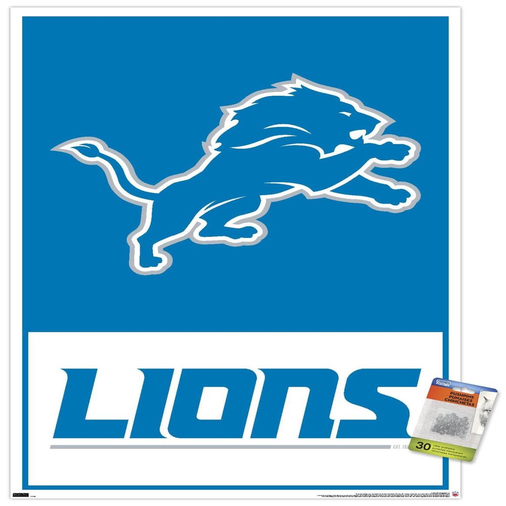 Trends International NFL Detroit Lions - Logo 21 Wall Poster, 22.37" x 34.00", Premium Poster & Push Pin Bundle