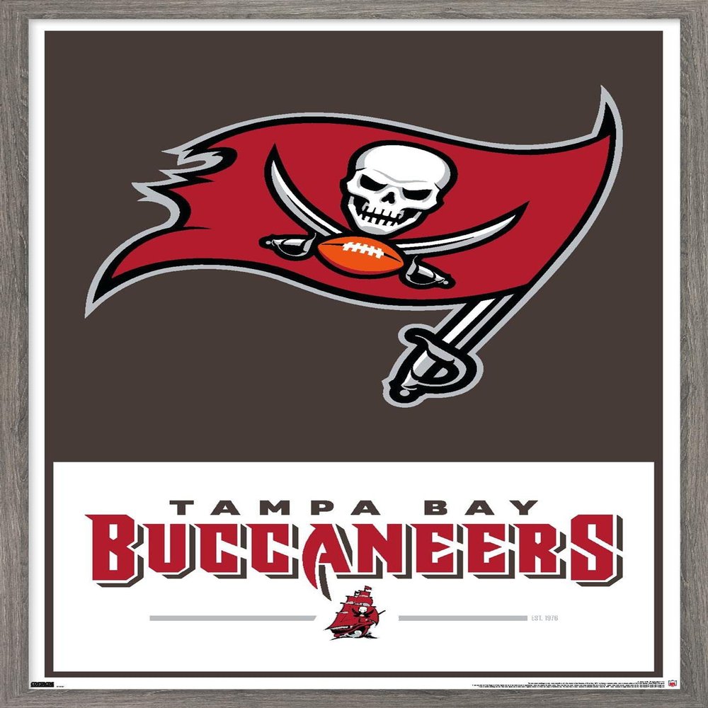 Trends International NFL Tampa Bay Buccaneers - Logo 21 Wall Poster, 34L x 22.4W, Barnwood Framed Version