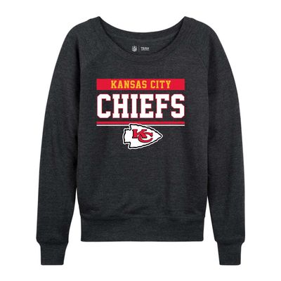 Team Fan Apparel NFL Womens Charcoal Crew Neck Football Apparel, Light Weight Slouchy Raglan Sleeve Crewneck Pullover (Kansas City Chiefs - Charcoal, XX-Large)