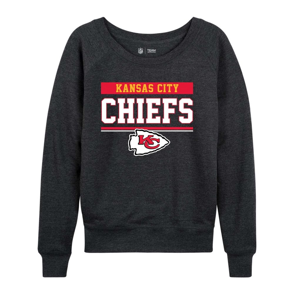 Team Fan Apparel NFL Womens Charcoal Crew Neck Football Apparel, Light Weight Slouchy Raglan Sleeve Crewneck Pullover (Kansas City Chiefs - Charcoal, XX-Large)
