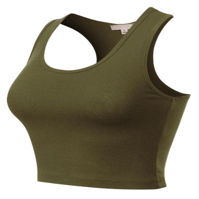 MixMatchy Women's Casual Basic Sports Crop Tank Tops Racerback Running Yoga Tanks Cotton Sleeveless Gym Shirts Military Green M