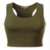 MixMatchy Women's Casual Basic Sports Crop Tank Tops Racerback Running Yoga Tanks Cotton Sleeveless Gym Shirts Military Green M view 3