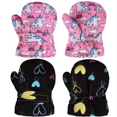SATINIOR 2 Pairs Girls Waterproof Mittens Kids Snow Gloves Warm Thicken Ski Gloves for Winter Outdoor Activities(5-8 Years,Lovely Style)