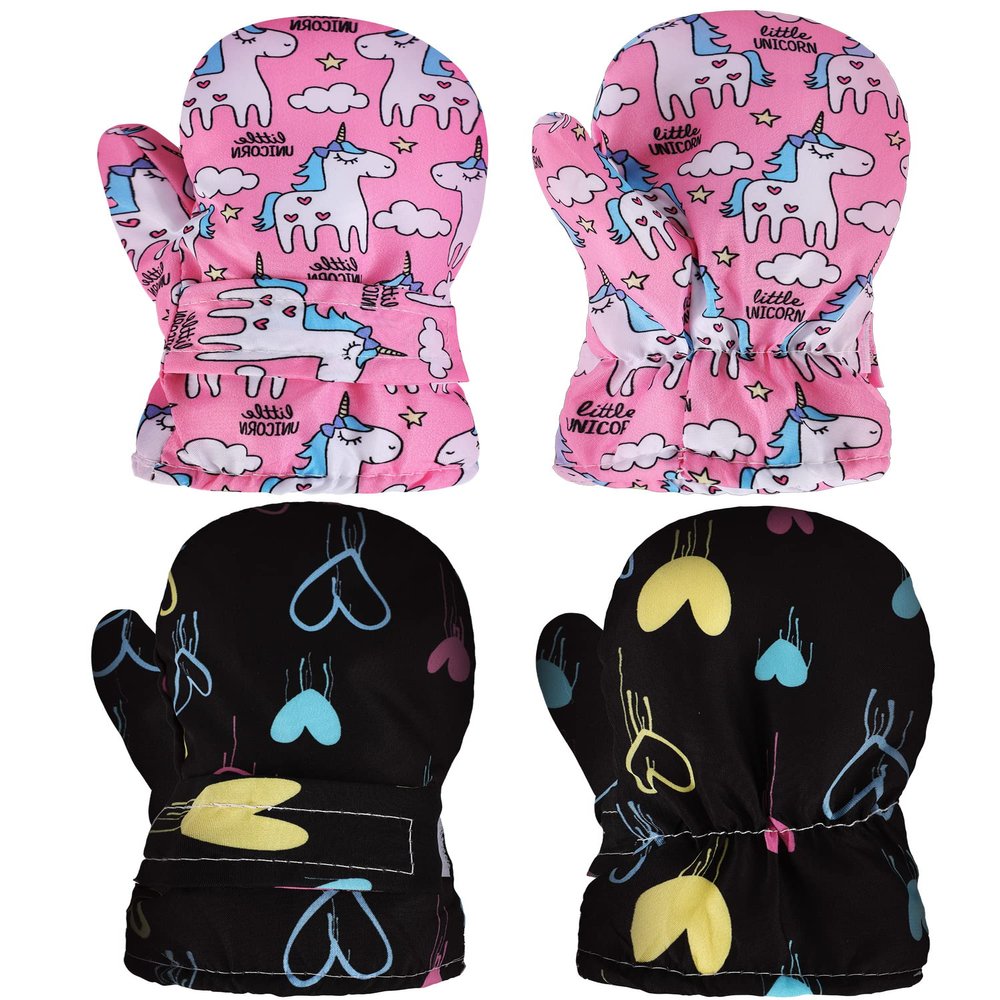 SATINIOR 2 Pairs Girls Waterproof Mittens Kids Snow Gloves Warm Thicken Ski Gloves for Winter Outdoor Activities(5-8 Years,Lovely Style)