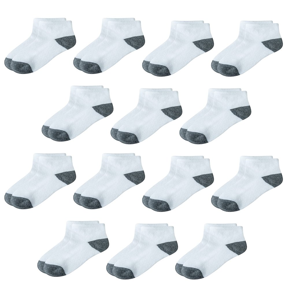 Amazon Essentials Unisex Toddlers' Cotton Ankle Socks for Boys Girls Toddlers, 14 Pairs, Grey Heather White, 2-3T
