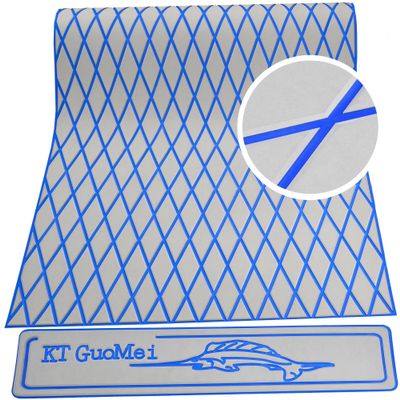 KT GuoMei 94.5" 37.8" EVA Foam Boat Decking Sheet Faux Teak Decking Self-Adhesive Marine Yacht RV Swimming Pool Boat Flooring Motorboat Non-Skid (Light Gray and Blue Stripes)