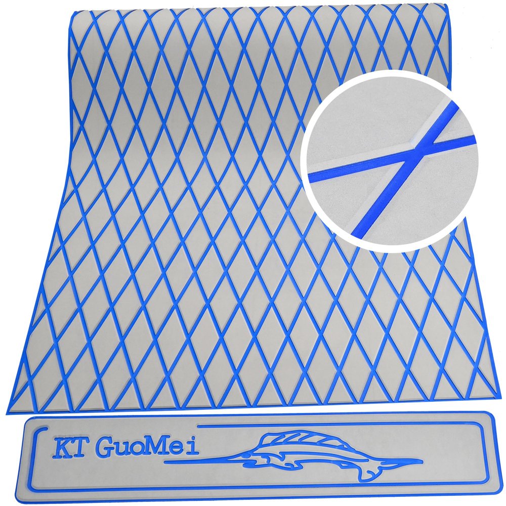 KT GuoMei 94.5" 37.8" EVA Foam Boat Decking Sheet Faux Teak Decking Self-Adhesive Marine Yacht RV Swimming Pool Boat Flooring Motorboat Non-Skid (Light Gray and Blue Stripes)
