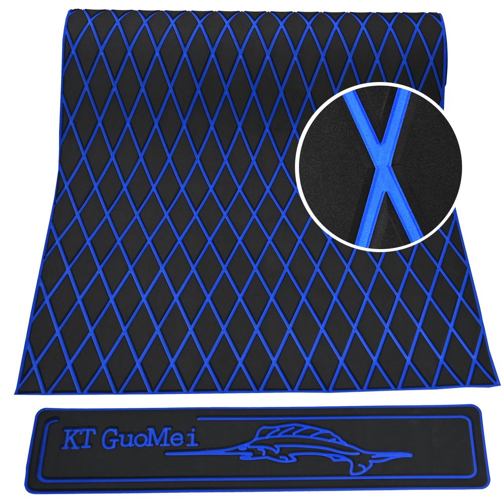 KT GuoMei 94.5" 37.8" EVA Foam Boat Decking Sheet Faux Teak Decking Self-Adhesive Marine Yacht RV Swimming Pool Boat Flooring Motorboat Non-Skid (Dark Gray and Blue Stripes)