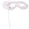AZYOUNG Womens Black Silver Red Painted Half Face Mask on Stick with Side Feather Flower (White) view 1