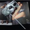 AZYOUNG Womens Black Silver Red Painted Half Face Mask on Stick with Side Feather Flower (Silver) view 2