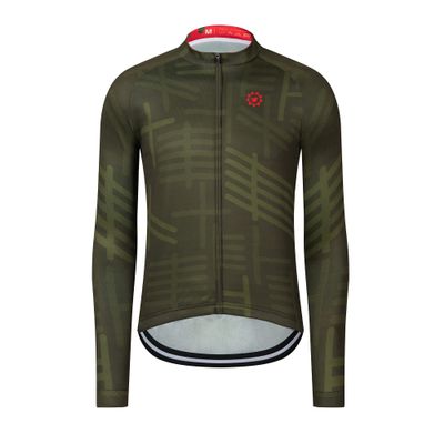GCRFL Men's Cycling Jersey Long Sleeve Biking Shirt with 3+1 Zipper Pockets Breathable Quick Dry Bicycle Jersey (Olive Green, 3X-Large)