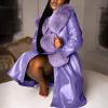 Women's Sexy Faux Leather Lapel Long Jacket Coat with Faux Fur Collar+Faux Fur Sleeve Button Down Outdoor Overcoat Purple view 3