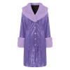 Women's Sexy Faux Leather Lapel Long Jacket Coat with Faux Fur Collar+Faux Fur Sleeve Button Down Outdoor Overcoat Purple view 4