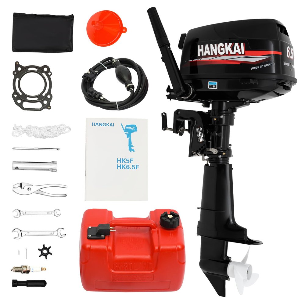 BJTDLLX 4 Stroke Outboard Motor with Fuel Tank, 123CC 6.5HP Boat Motor Boat Engine Motor, Heavy Duty Outboard Motor Inflatable Marine Fishing Yacht Engine
