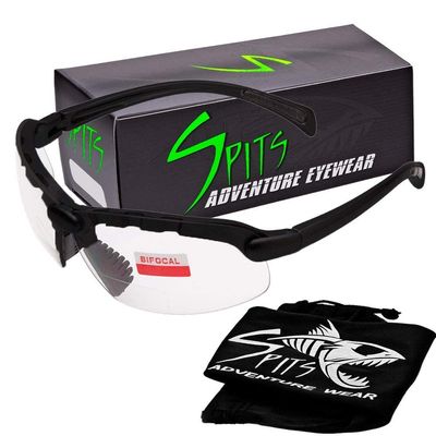 Spits Eyewear Hunting Top Focal OR Bottom Bifocal Shooting Safety Glasses, Black Frame, Various Lens Options (Clear Lenses, 3.00 Top Focal)