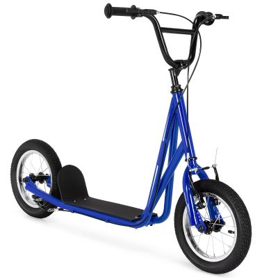 Goplus Youth Kick Scooter, Adults Kick Scooter W/Carbon Steel Frame, Adjustable Handlebar, Front and Rear Dual Brakes, 12-Inch Air Filled Wheels, Ride On Toys for Teens Kids 8+ (Blue)